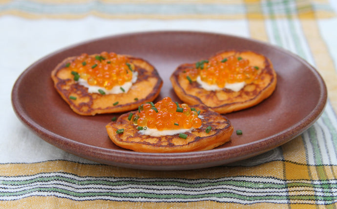 Sweet Potato & Apple Blini with Bourbon Infused Trout Roe