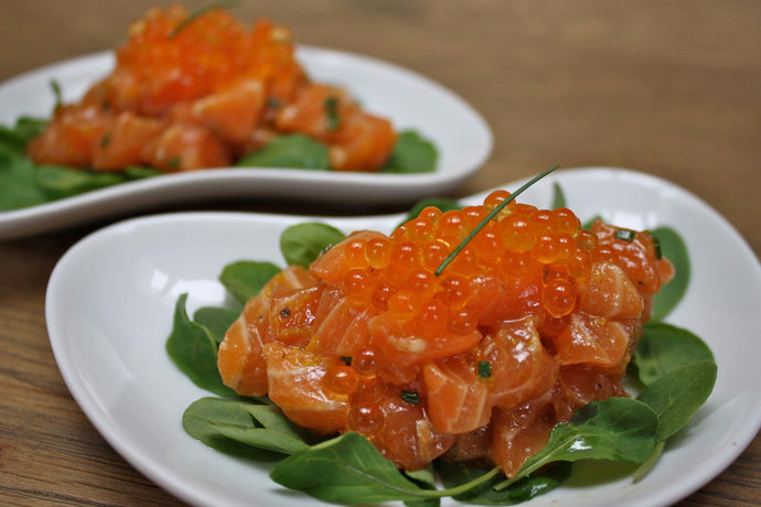 Kona Kampachi Tartare with Sake Trout Caviar