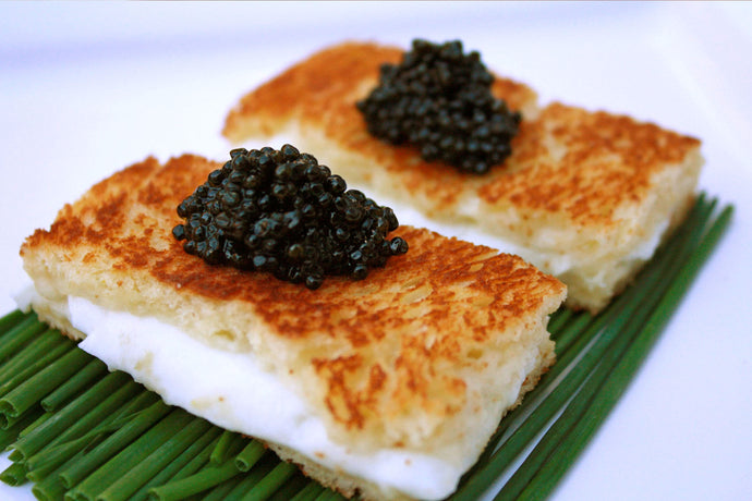 Burrata Mozzarella Grilled Cheese Sandwiches with Hackleback Caviar