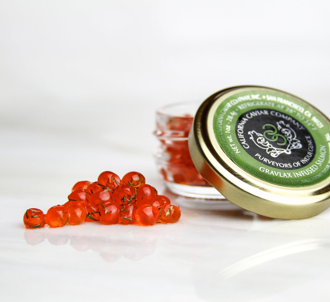 Gravlox Salmon Roe - Salmon roe has the biggest flavor and pop of all the roes and can be used in place or in conjunction with salmon meat.