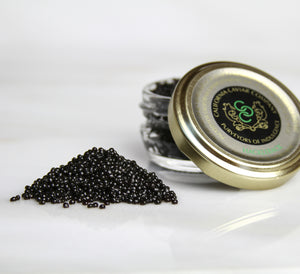 Hackleback Sturgeon Caviar - Hackleback can be used as a substitute for the pricier osetras. Its full flavor and nutty character lends itself well to anything from corn & red pepper pancakes to a burrata & brioche grilled cheese and pairs perfectly with either a glass of brut champagne or an amber ale.