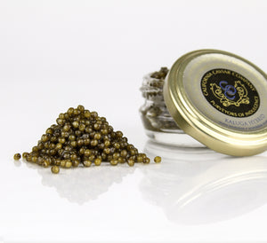 Kaluga (Hybrid) - A perfect marriage of two sturgeon native to the Amur River basin, this beautiful farmed caviar is from the Huso Daricus and Acipenser Schrencki sturgeon, cousins to the famed Beluga. One look and you will understand why this caviar is often called the “Amur Beluga”.