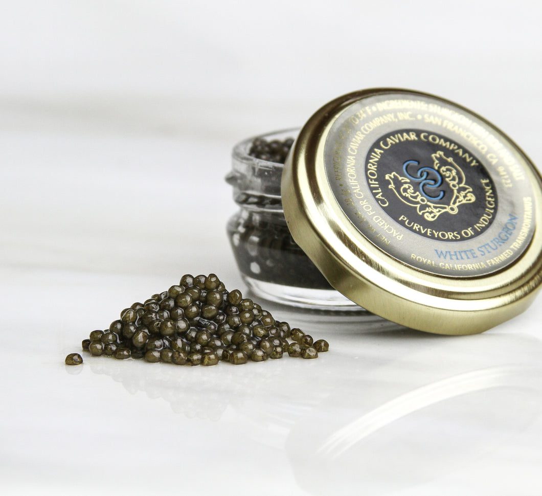 Royal White Sturgeon Caviar - This royal grade of our Osetra is hand-selected for its tawny brown to platinum color. Like all White Sturgeon Caviars – this is favorite among chefs for its versatility with food and wine pairings.